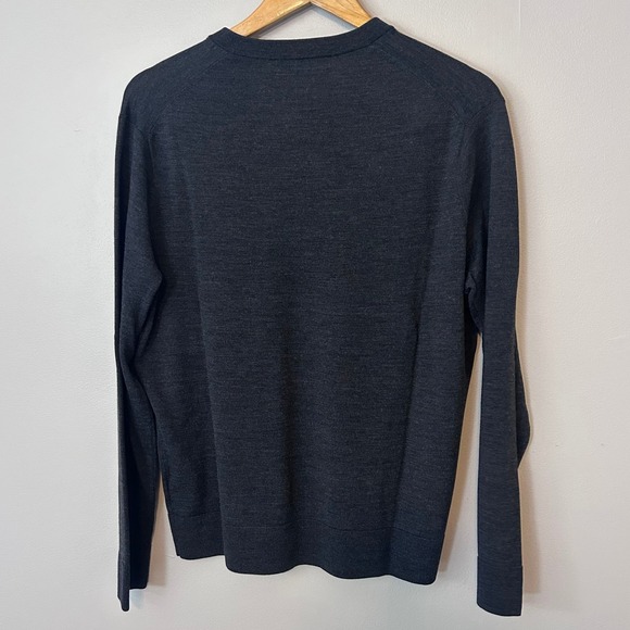 Brooks Brothers Brookstech Mens Medium Merino Wool Sweater Dark Gray V Neck - Picture 2 of 6